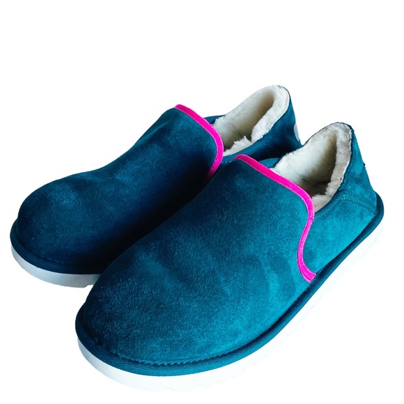 UGG Kenton Men's Slippers Sz 10 M Deep Teal Suede Slipper Sheepskin Fur Shoes - Picture 10 of 13